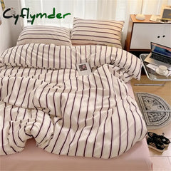 Cyflymder Pure Cotton Home Textile Blue Striped Bedding Set Simple Soft Duvet Cover Sheet Pillowcase Ins Style Bed