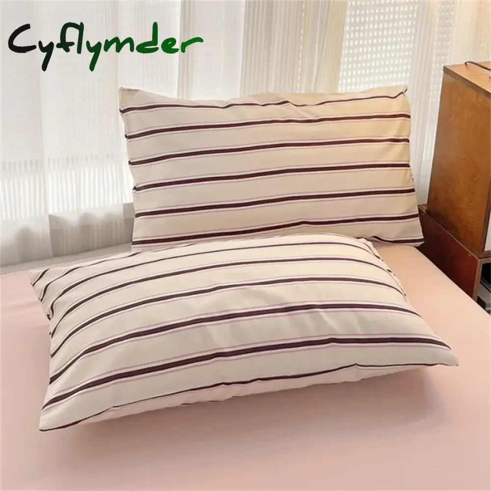 Cyflymder Pure Cotton Home Textile Blue Striped Bedding Set Simple Soft Duvet Cover Sheet Pillowcase Ins Style Bed