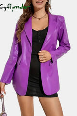 Cyflymder - Purple Casual Solid Patchwork Turn-Back Collar Outerwear Blazers