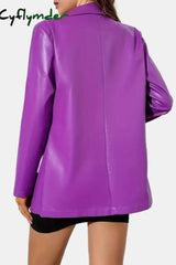 Cyflymder - Purple Casual Solid Patchwork Turn-Back Collar Outerwear Blazers