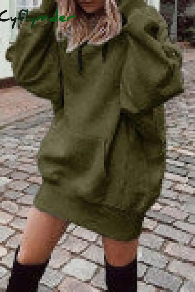 Cyflymder - Purple Fashion Casual Solid Patchwork Hooded Collar Long Sleeve Dresses Army Green / S