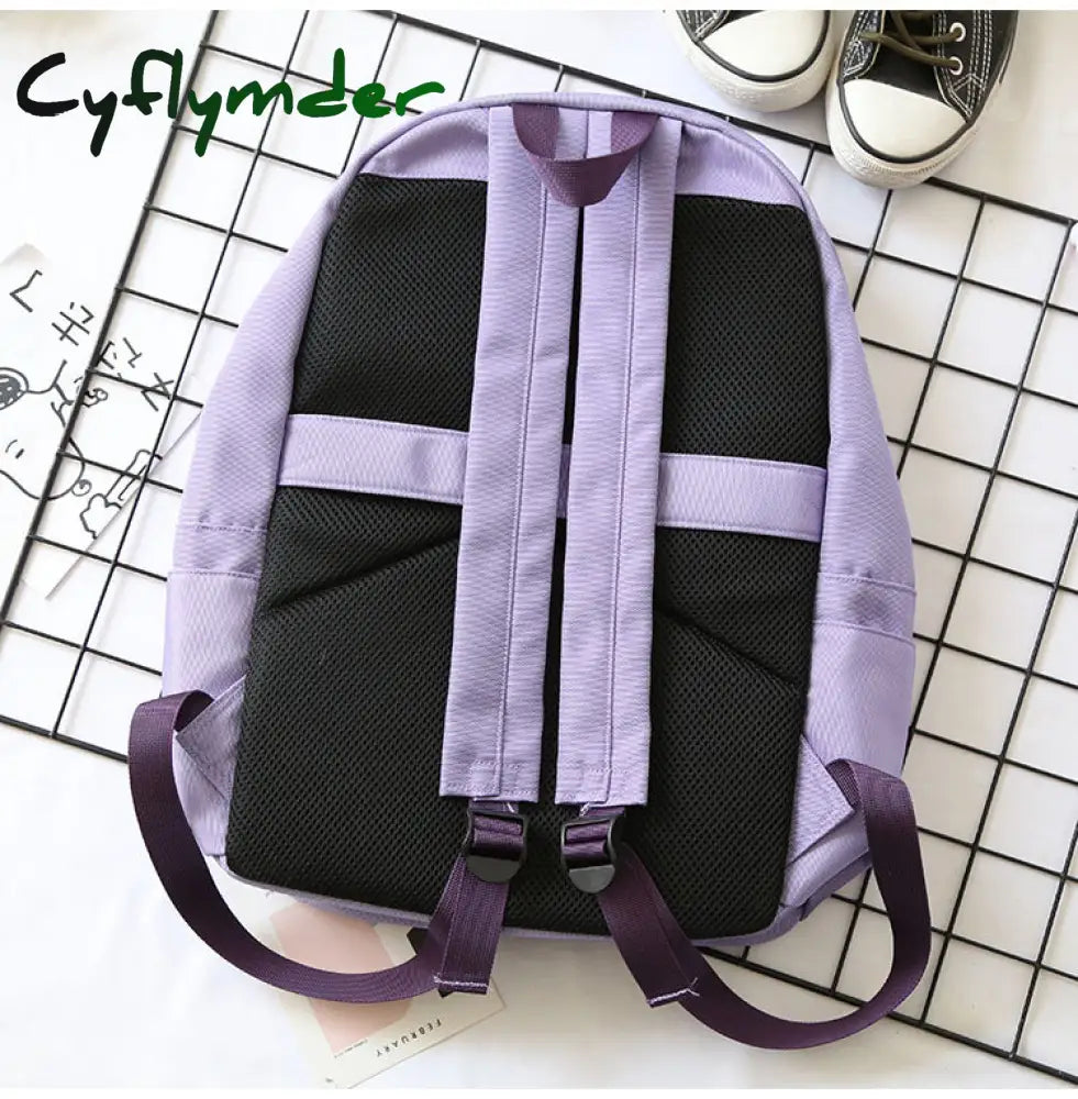 Cyflymder Purple Simple Backpack Women Solid Color Waterproof Shoulder School Bags Female College