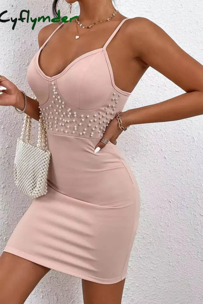 Cyflymder - Purplish Red Sexy Solid Backless Beading Spaghetti Strap Sleeveless Dress Dresses