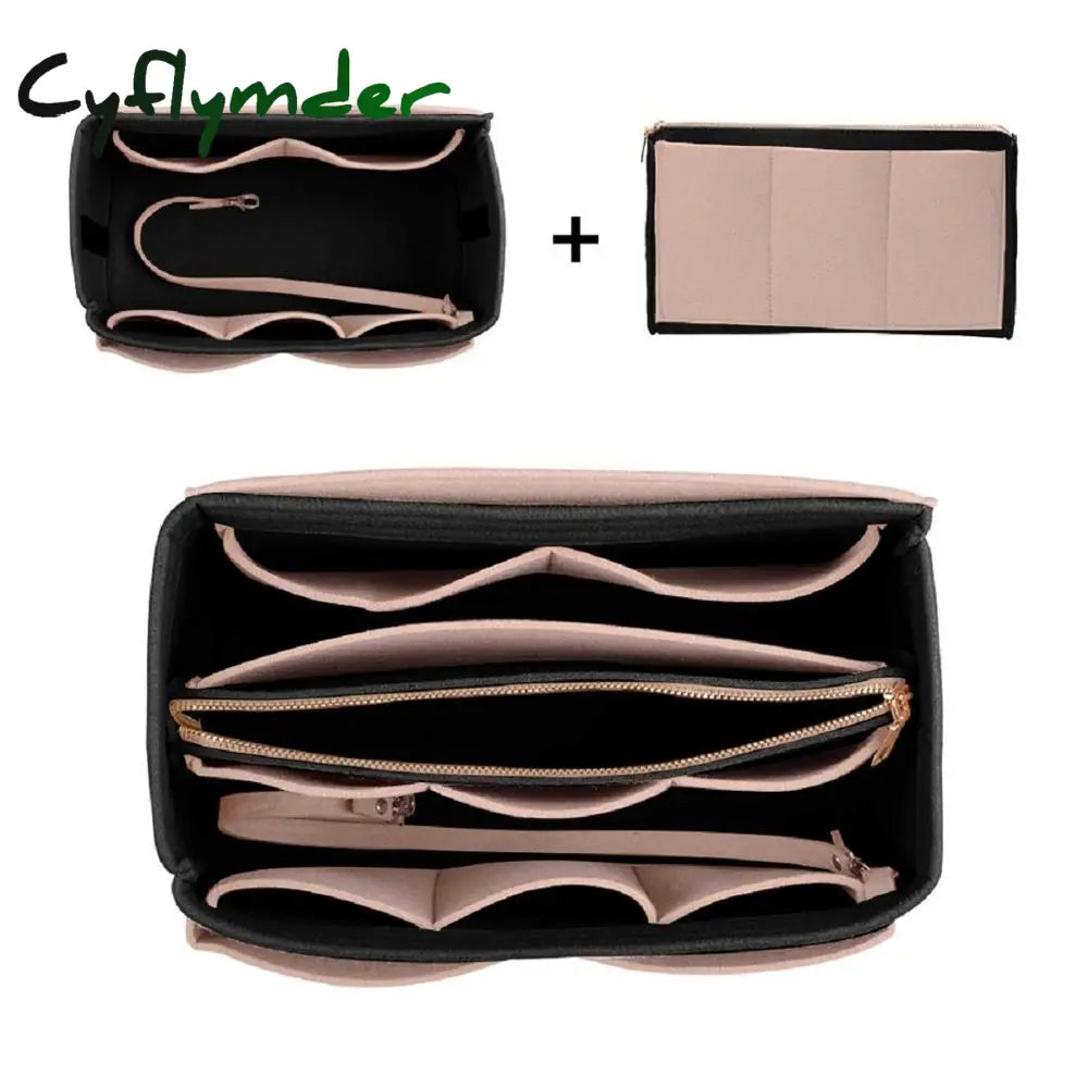 Cyflymder Purse Organizer Insert Makeup Handbag Felt Bag Organizer With Zipper & Tote Shaper Fit