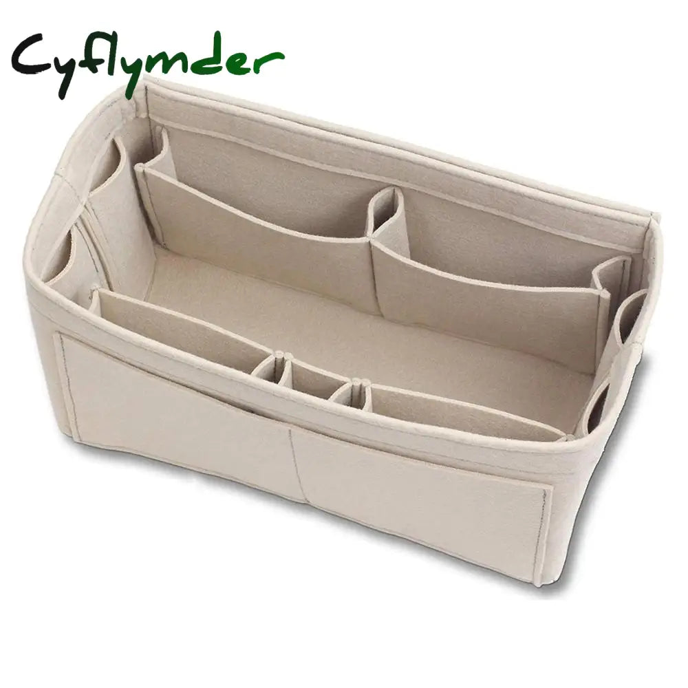 Cyflymder Purse Organizer Insert Makeup Handbag Felt Bag Organizer With Zipper & Tote Shaper Fit