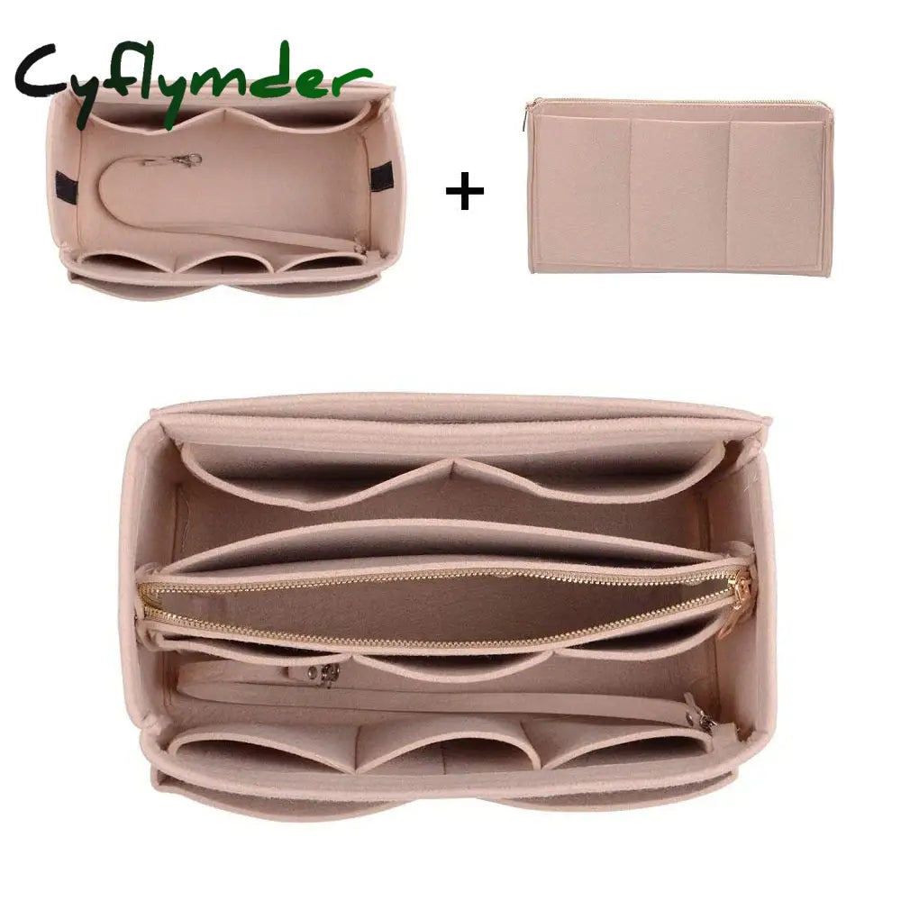 Cyflymder Purse Organizer Insert Makeup Handbag Felt Bag Organizer With Zipper & Tote Shaper Fit