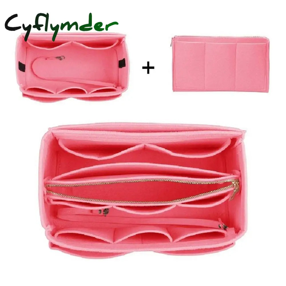 Cyflymder Purse Organizer Insert Makeup Handbag Felt Bag Organizer With Zipper & Tote Shaper Fit