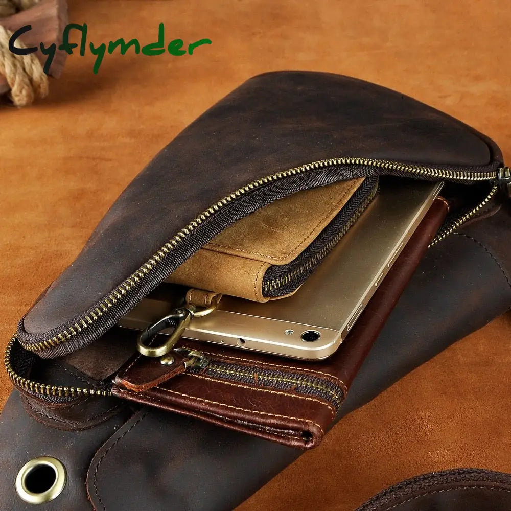 Cyflymder Quality Men Crazy Horse Leather Casual Fashion Waist Pack Chest Sling Bag Design One