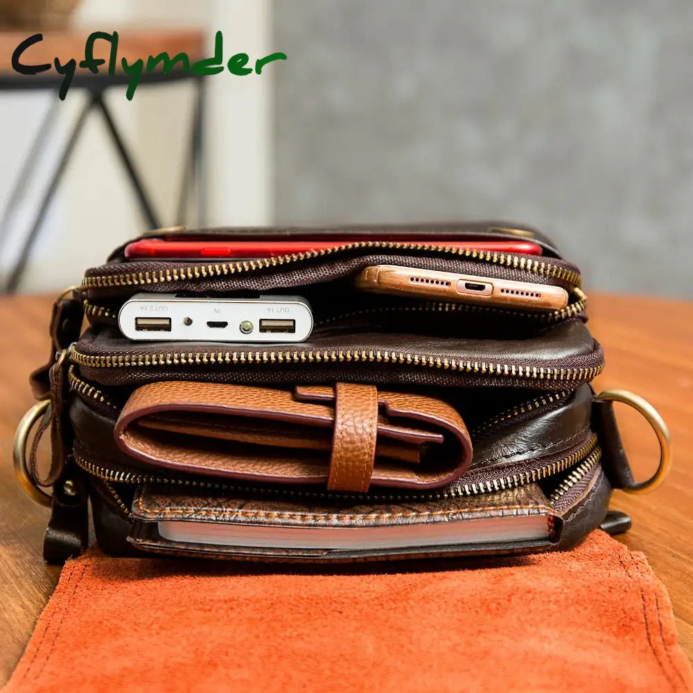 Cyflymder Quality Original Leather Male Casual Shoulder Messenger Bag Cowhide Fashion Cross-Body