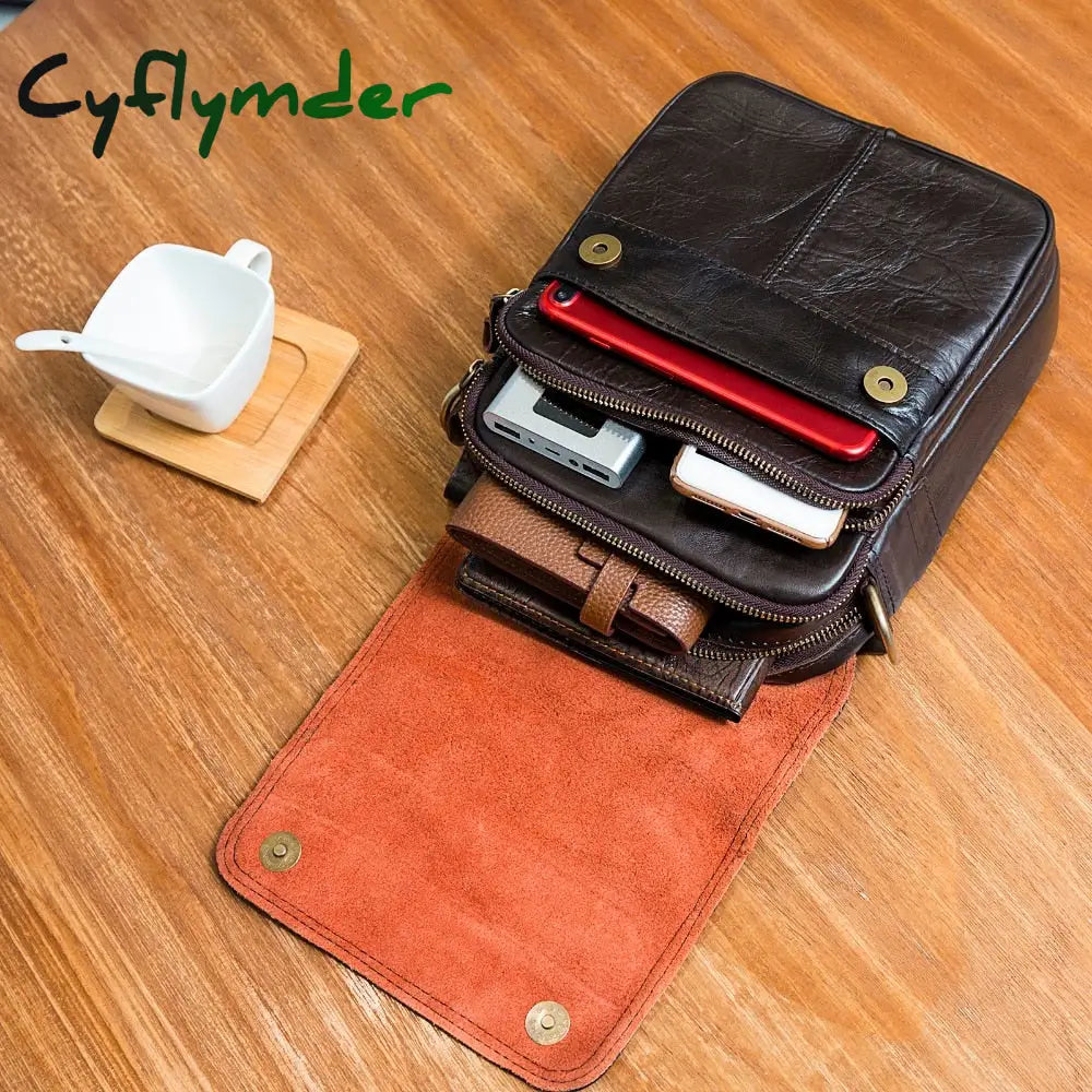 Cyflymder Quality Original Leather Male Casual Shoulder Messenger Bag Cowhide Fashion Cross-Body