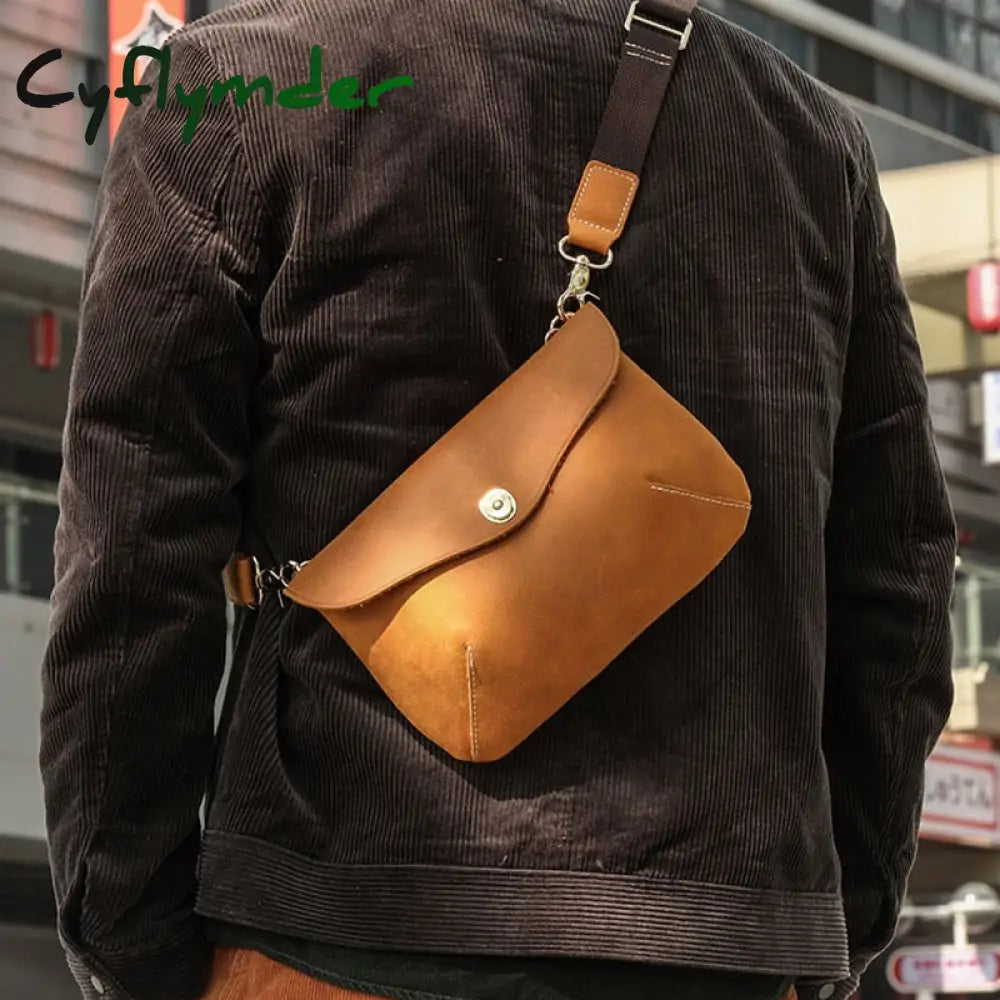 Cyflymder Quality Original Leather Male Casual Shoulder Messenger Satchel Bag Student Cowhide