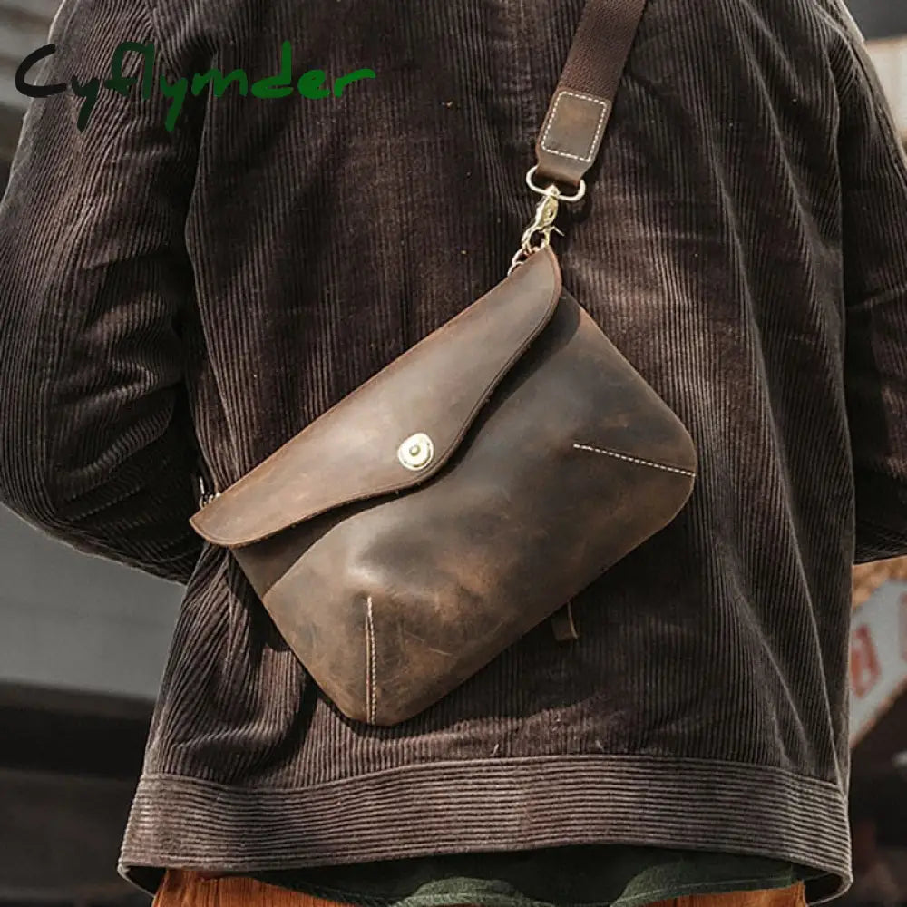 Cyflymder Quality Original Leather Male Casual Shoulder Messenger Satchel Bag Student Cowhide