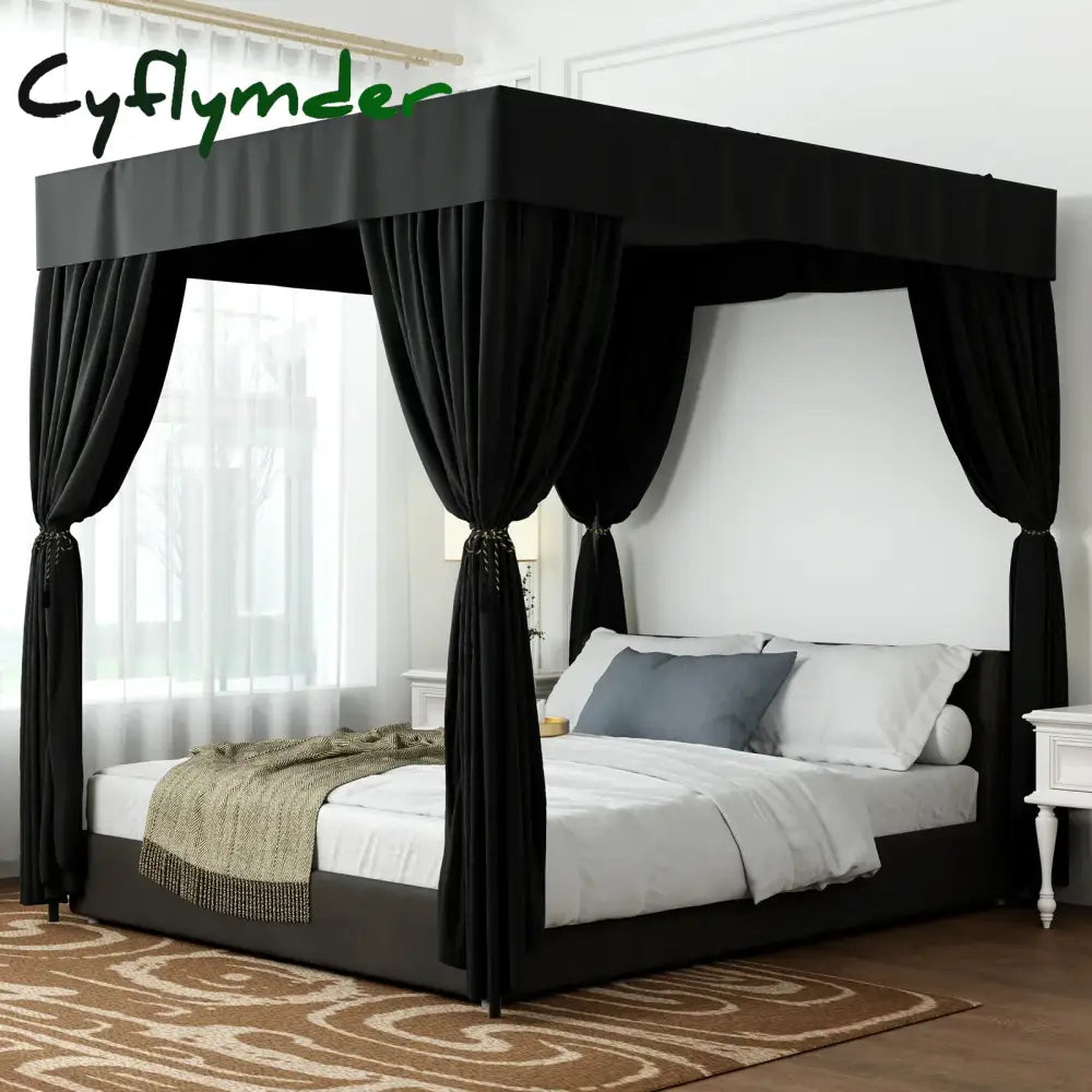 Cyflymder Queen/King Black Four Corner Post Bed Canopy Bed Curtains Sheer Canopy for Adults Girls Bedroom Decoration