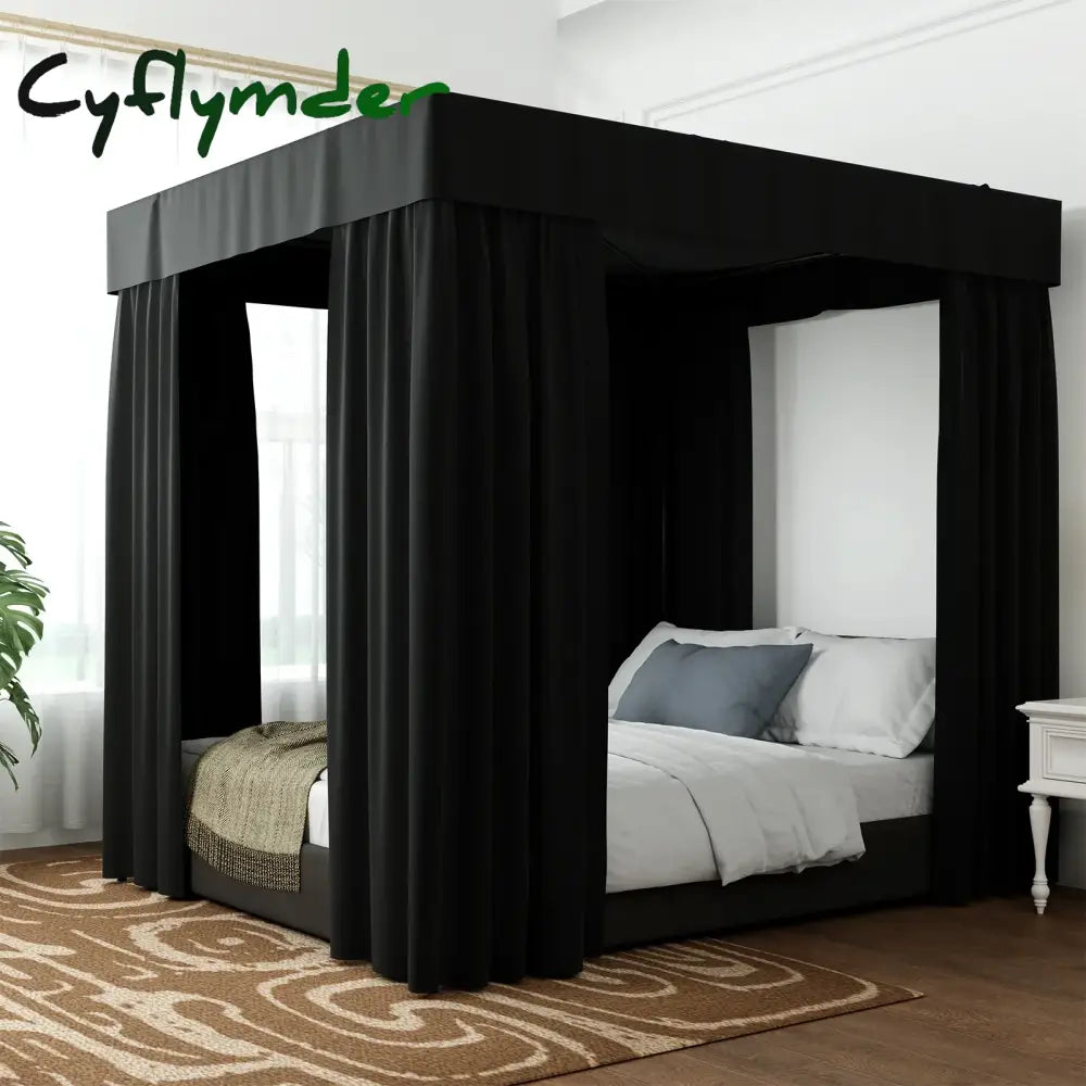 Cyflymder Queen/King Black Four Corner Post Bed Canopy Bed Curtains Sheer Canopy for Adults Girls Bedroom Decoration