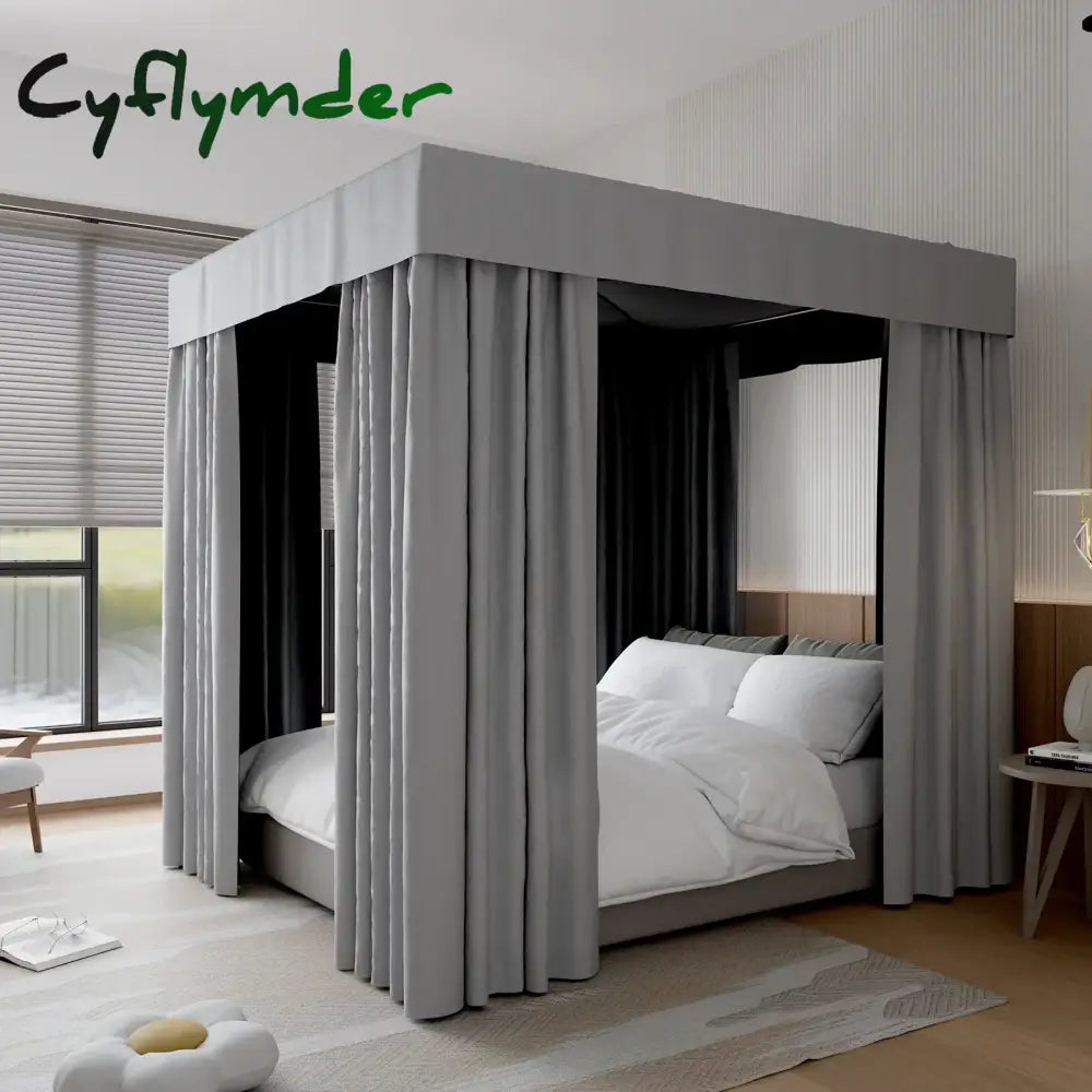 Cyflymder Queen/King Black Four Corner Post Bed Canopy Bed Curtains Sheer Canopy for Adults Girls Bedroom Decoration