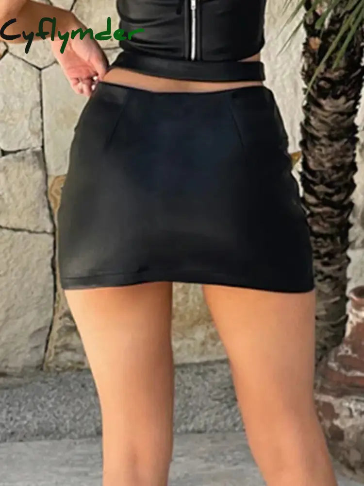 Cyflymder rave inspo outfits Darkly Punk Metal Style Black Mini Skirts Women Sexy Slim Fit Cross Waistband Baddie