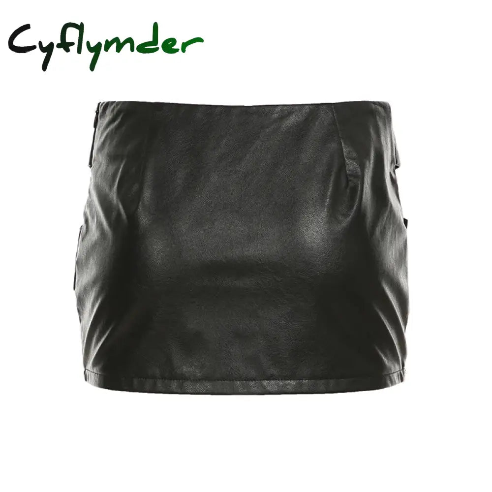 Cyflymder rave inspo outfits Darkly Punk Metal Style Black Mini Skirts Women Sexy Slim Fit Cross Waistband Baddie