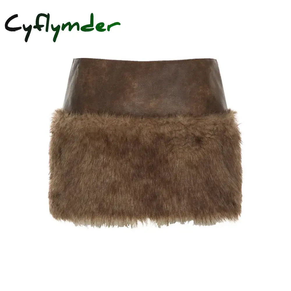 Cyflymder rave inspo outfits Wild Fashion Zipper Pu Patchwork Faux Fur Women’s Skirts Chic Sexy Skinny Mini Leather