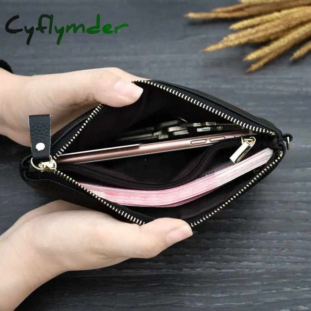 Cyflymder Real Cow Genuine Leather Wallet Women Mini Handbag Purse Card Id Phone Holder Zipper