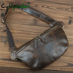 Real Leather Wait Bag Summer Outdoor Walking Bag Portable Waist Packs Crazy Horse Leather Male Fanny Pack Sling Bag Chest Bag
