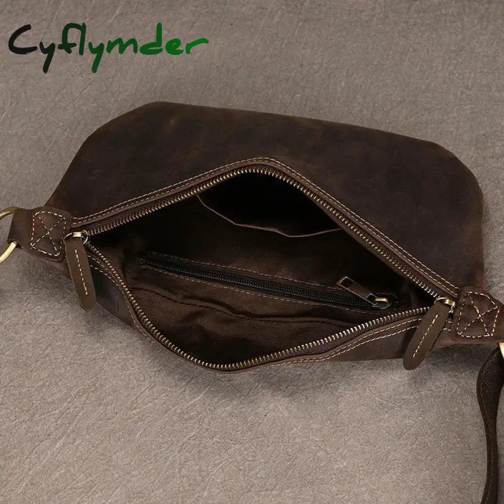 Cyflymder Real Leather Wait Bag Summer Outdoor Walking Portable Waist Packs Crazy Horse Male Fanny