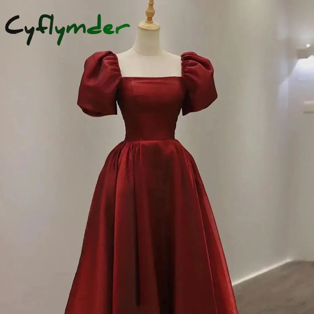 Cyflymder red christmas dress Prom Dresses Square Collar A-LINE Evening Dresses Organza Dresses Woman Party Dresses