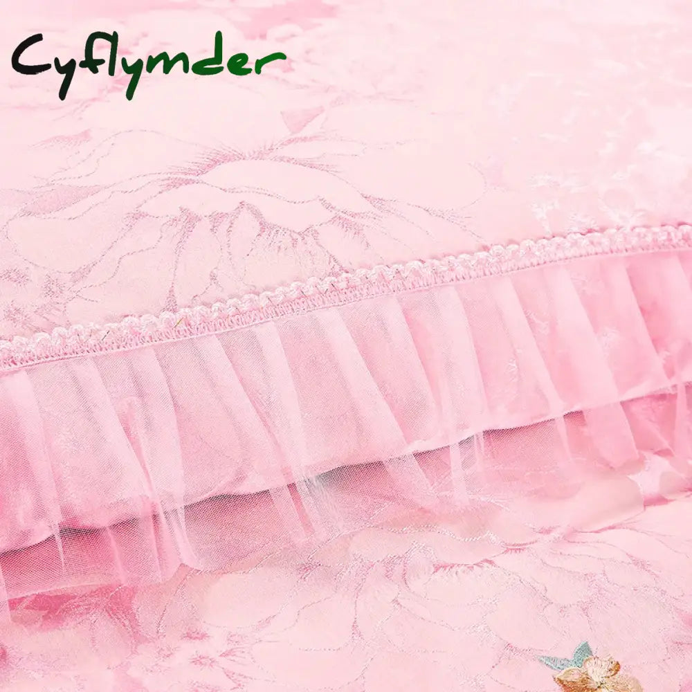 Cyflymder Red Pink Luxury Lace Wedding Bedding Set King Queen Size Princess Bed Set Jacquard Embroidery Duvet Cover