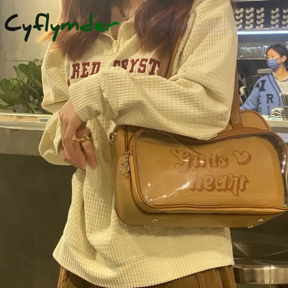 Cyflymder Retro American Style Ita Bag Transparent Women Shoulder Bags Baseball Crossbody Handbags