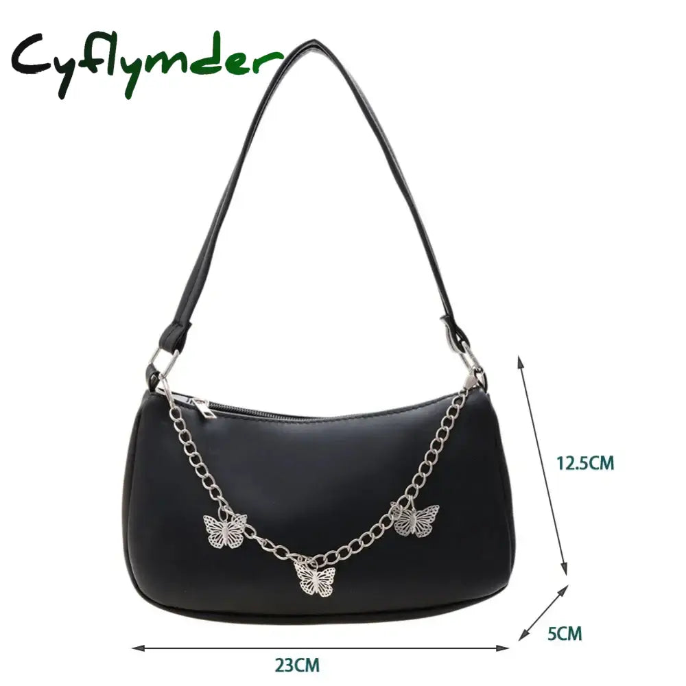 Cyflymder Retro Butterfly Chain Underarm Bag Women’s Fashion Solid Color Shopping Shoulder Travel