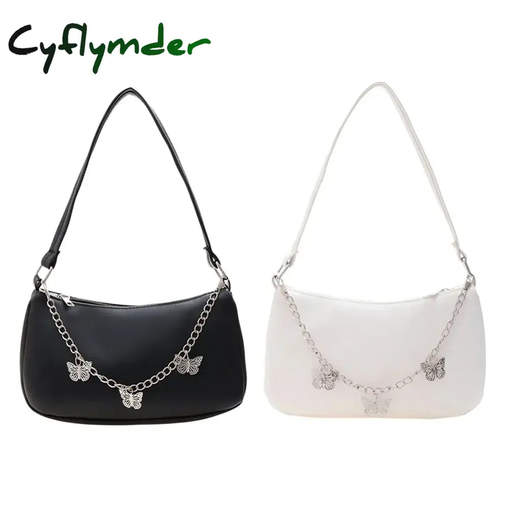 Cyflymder Retro Butterfly Chain Underarm Bag Women’s Fashion Solid Color Shopping Shoulder Travel