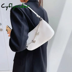 Cyflymder Retro Butterfly Chain Underarm Bag Women’s Fashion Solid Color Shopping Shoulder Travel