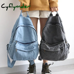 Cyflymder Retro Distressed Canvas Gray Backpack Boy Girl Cute College Female Book Travel Backpacks