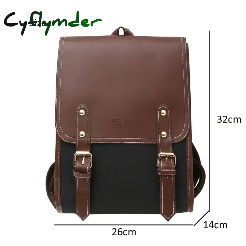 Cyflymder Retro Fashion Woman Backpack Pu Leather Big School Bags For Teenagers Girls Simple New