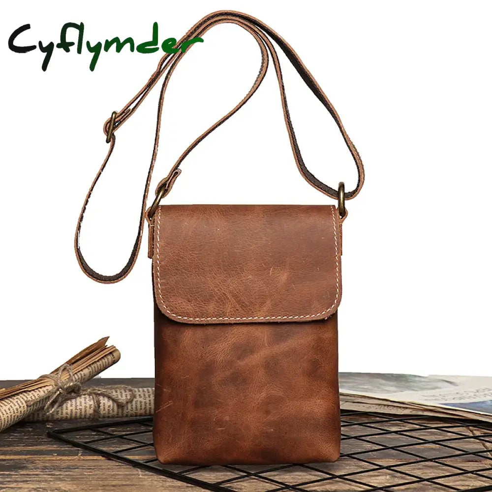 Cyflymder Retro Flip Black Small Shoulder Bag For Men Genuine Leather Sling Crossbody Bags Minority