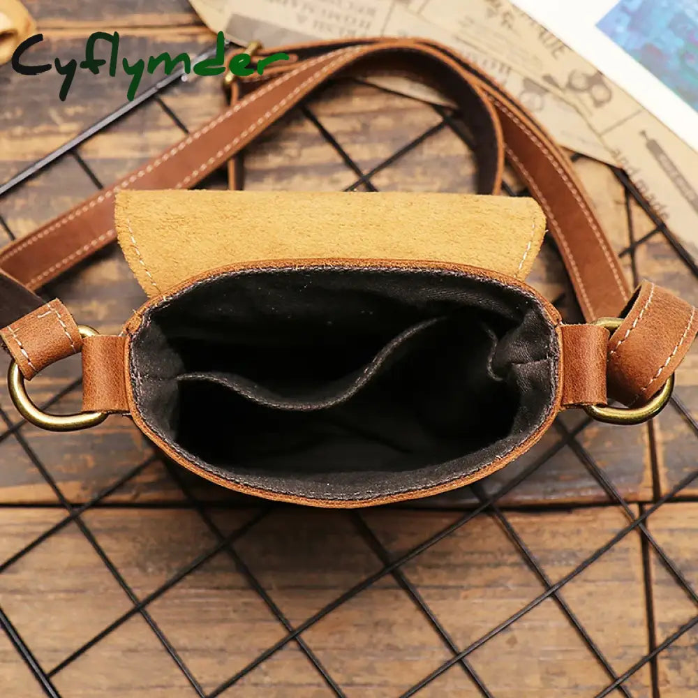 Cyflymder Retro Flip Black Small Shoulder Bag For Men Genuine Leather Sling Crossbody Bags Minority