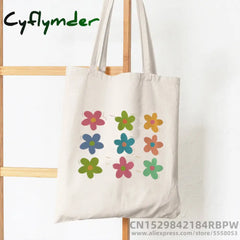 Cyflymder Retro Flower Power Y2K Floral Women Canvas Tote Bag Girl Reusable Shopper Foldable Ecobag