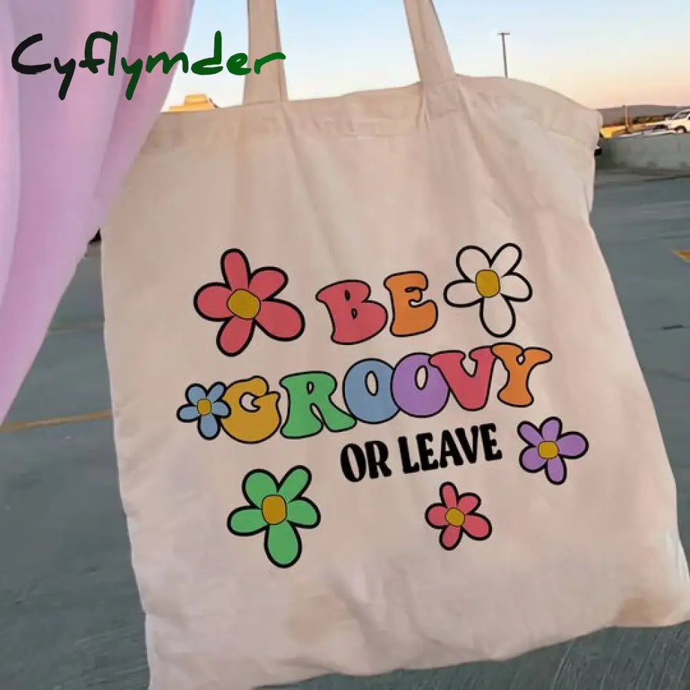 Cyflymder Retro Flower Power Y2K Floral Women Canvas Tote Bag Girl Reusable Shopper Foldable Ecobag