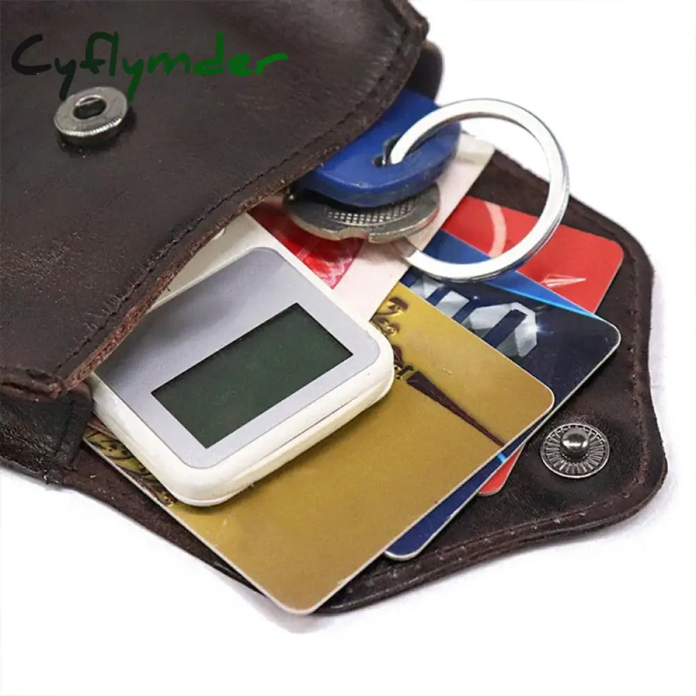 Cyflymder Retro Genuine Leather Coin Purse For Men Horseshoe Design Small Flap Wallet Square