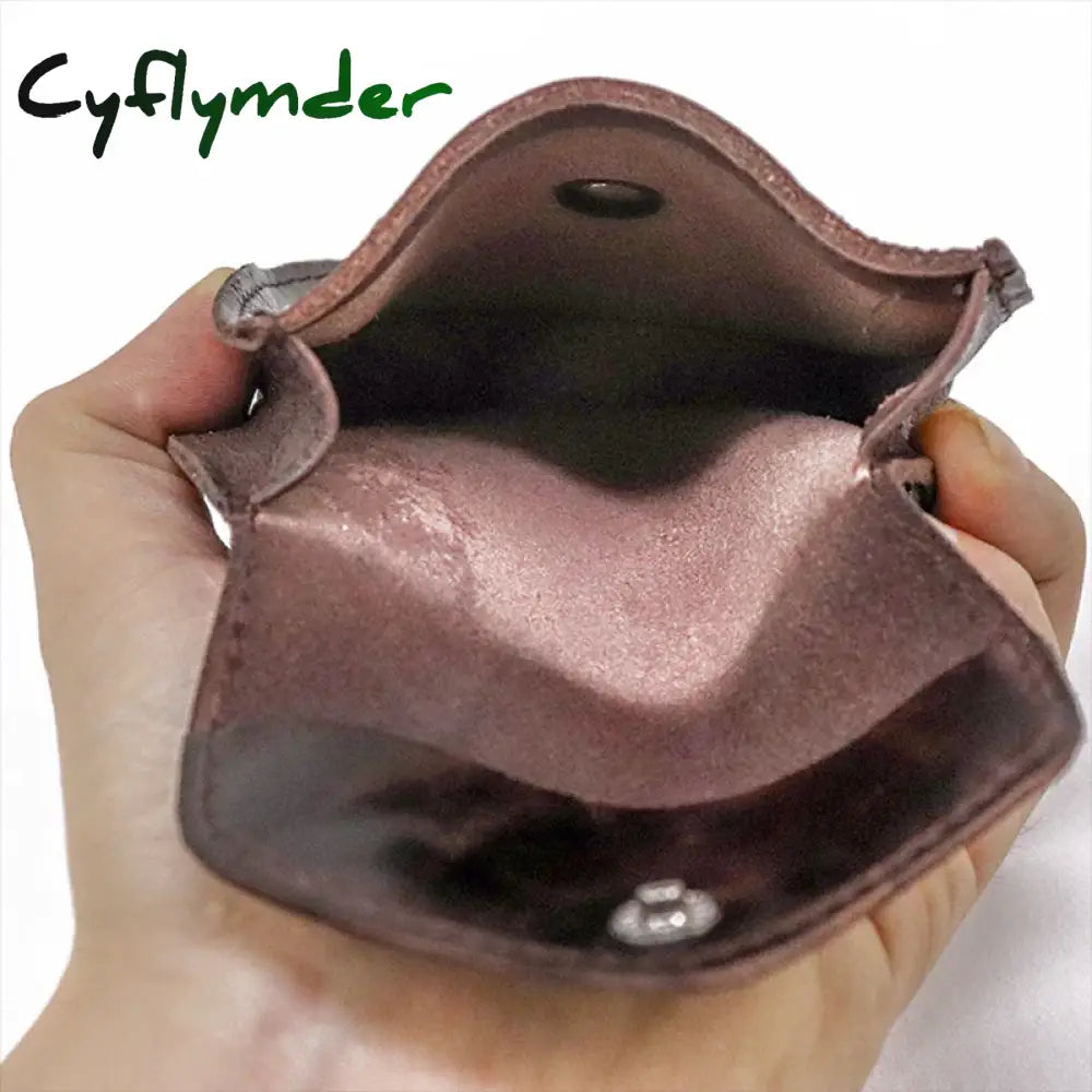 Cyflymder Retro Genuine Leather Coin Purse For Men Horseshoe Design Small Flap Wallet Square