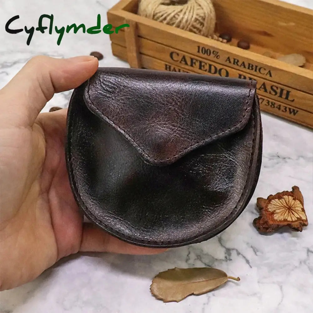 Cyflymder Retro Genuine Leather Coin Purse For Men Horseshoe Design Small Flap Wallet Square