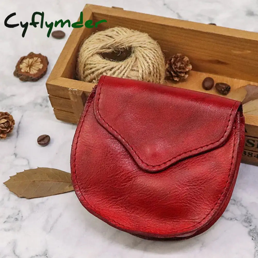 Retro Genuine Leather Coin Purse for Men Horseshoe Design Small Flap Wallet Square Handmade Female Leather Mini Card Holder