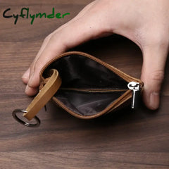 Cyflymder Retro Genuine Leather Mini Zero Wallet For Men And Wom Solid Color Top Layer Cowhide Zipper Small Card Bag