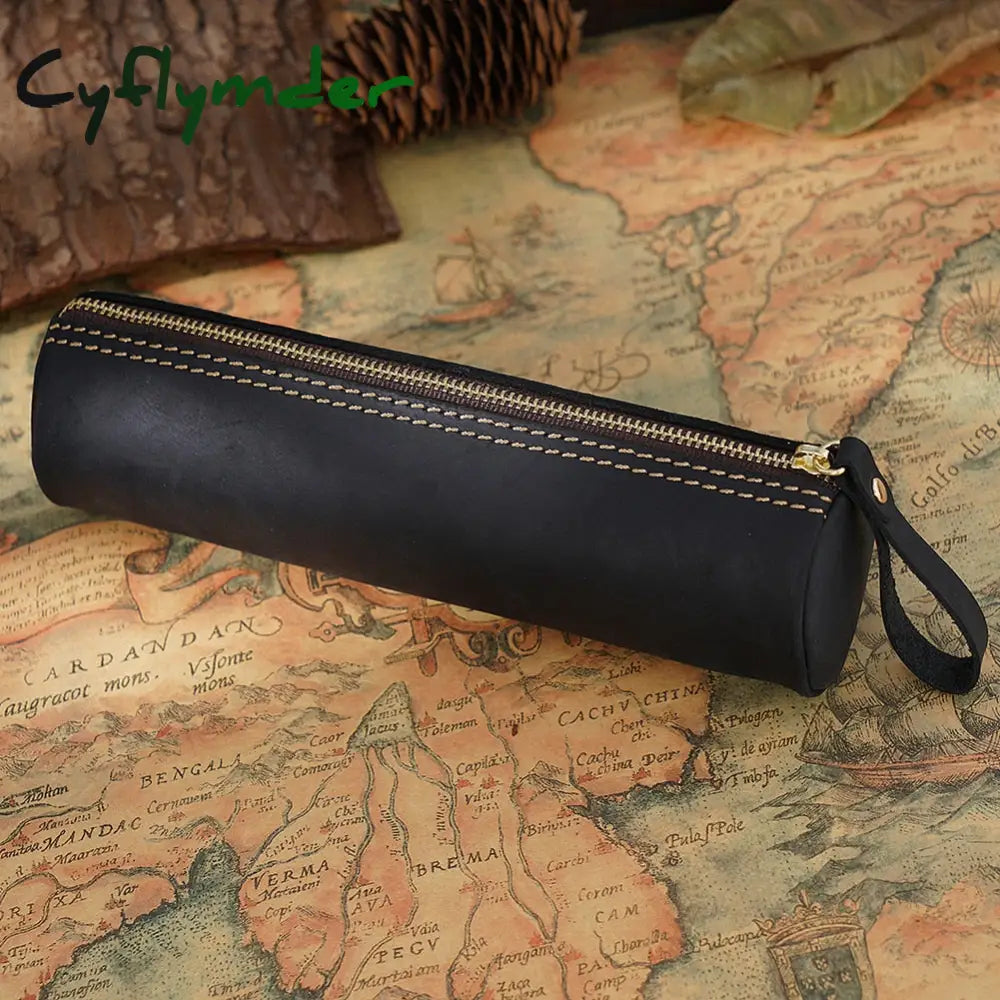 Cyflymder Retro Genuine Leather Pencil Bag Fountain Pen Storage Case Handmade Student Stationery