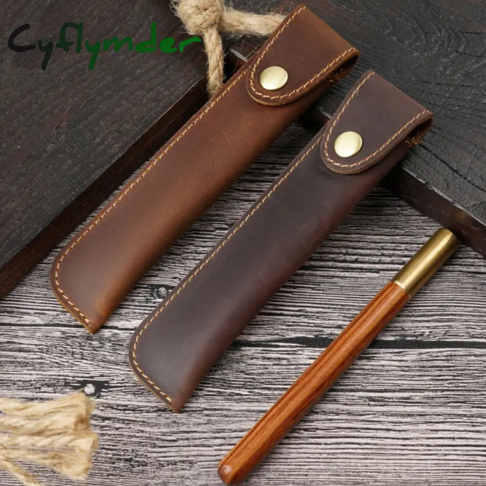 Cyflymder Retro Handmade Pencil Bag Cowhide Genuine Leather Pen Case Fountain Holder Creative