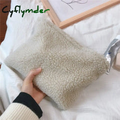 Cyflymder Retro Lambswool Cosmetic Bag Winter Warm Makeup Solid Color Women Travel Bags Beauty