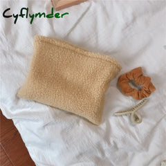 Cyflymder Retro Lambswool Cosmetic Bag Winter Warm Makeup Solid Color Women Travel Bags Beauty