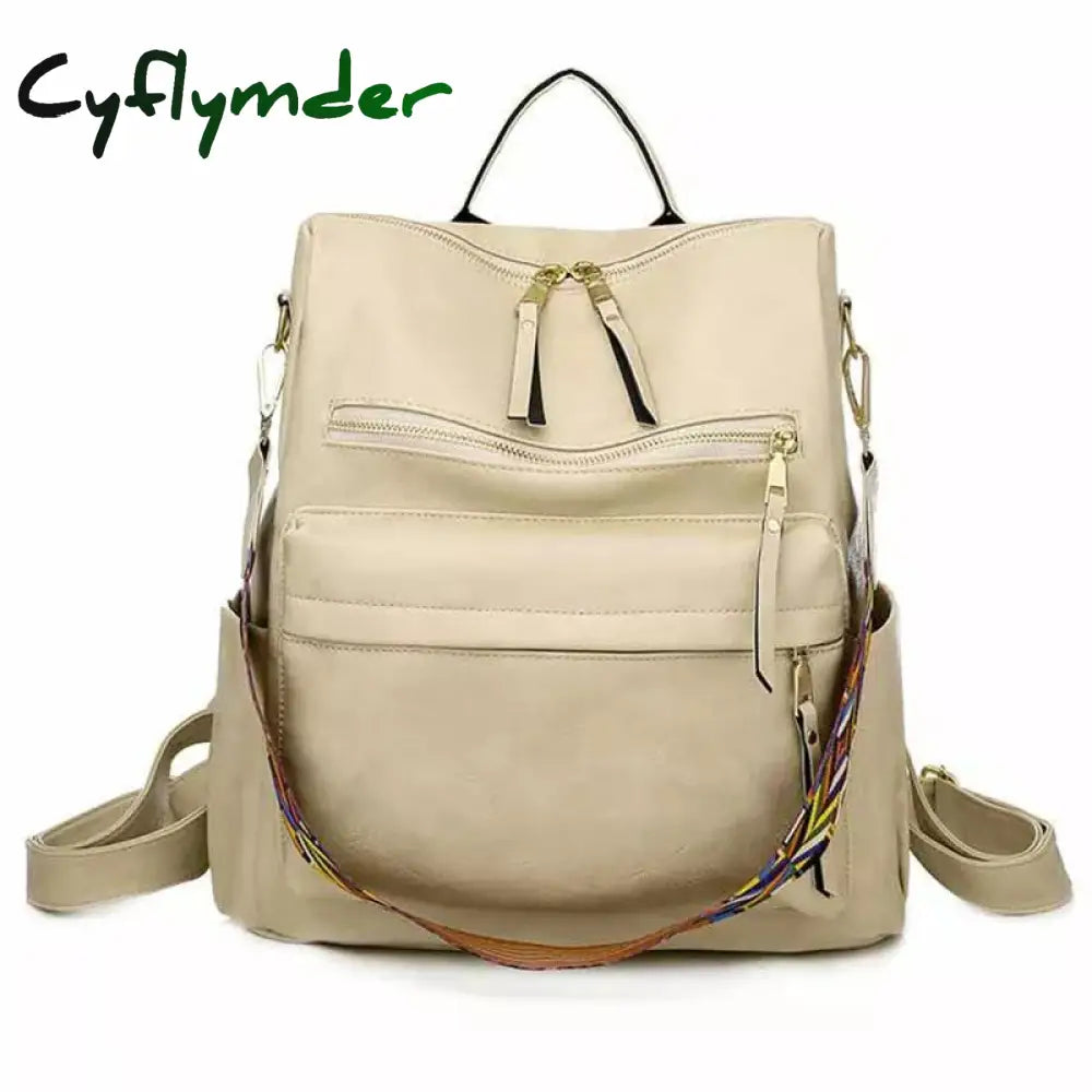 Cyflymder Retro Large Capacity Backpack Women Pu Leather Rucksack Women’s Knapsack Travel