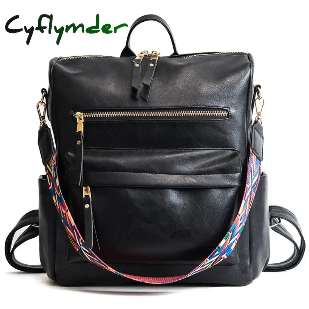 Cyflymder Retro Large Capacity Backpack Women Pu Leather Rucksack Women’s Knapsack Travel