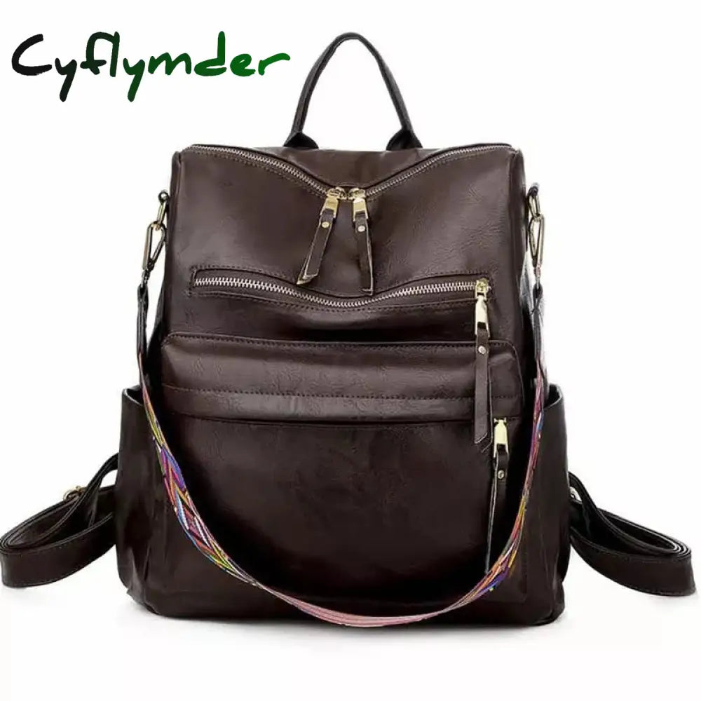 Cyflymder Retro Large Capacity Backpack Women Pu Leather Rucksack Women’s Knapsack Travel