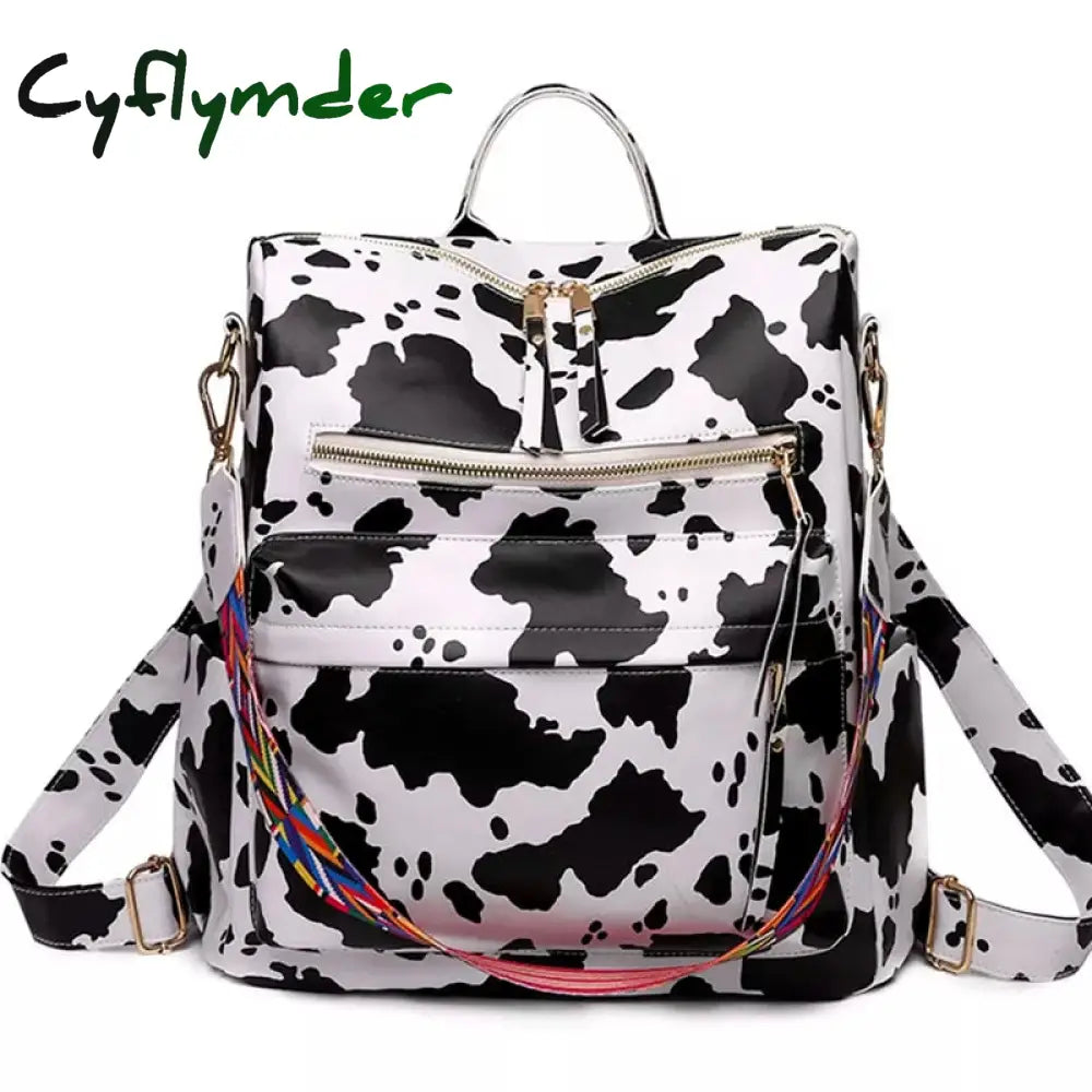 Cyflymder Retro Large Capacity Backpack Women Pu Leather Rucksack Women’s Knapsack Travel